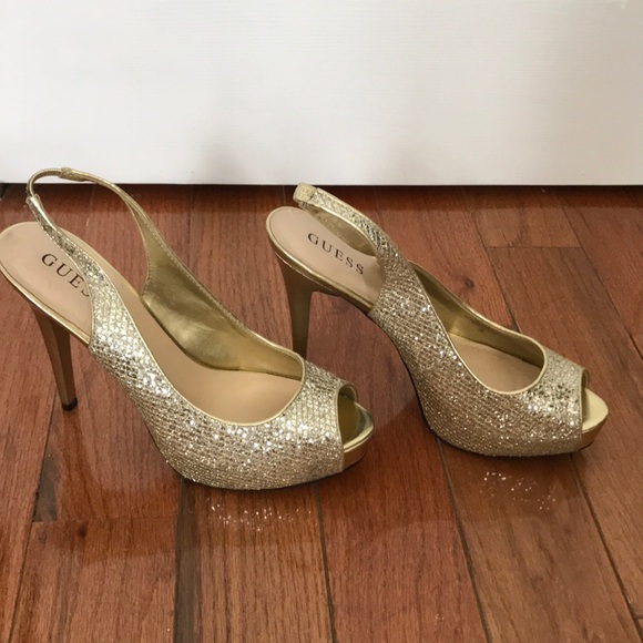 Gold slingback peeptoe Guess stilettos - Picture 7 of 7